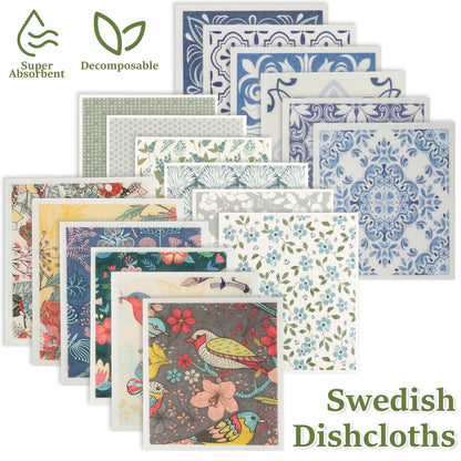 6/12Pcs Swedish Dishcloths Reusable Kitchen Dish Towels Absorbent Dish Rags Biodegradable Soft Cellulose Sponge Washing Cloths