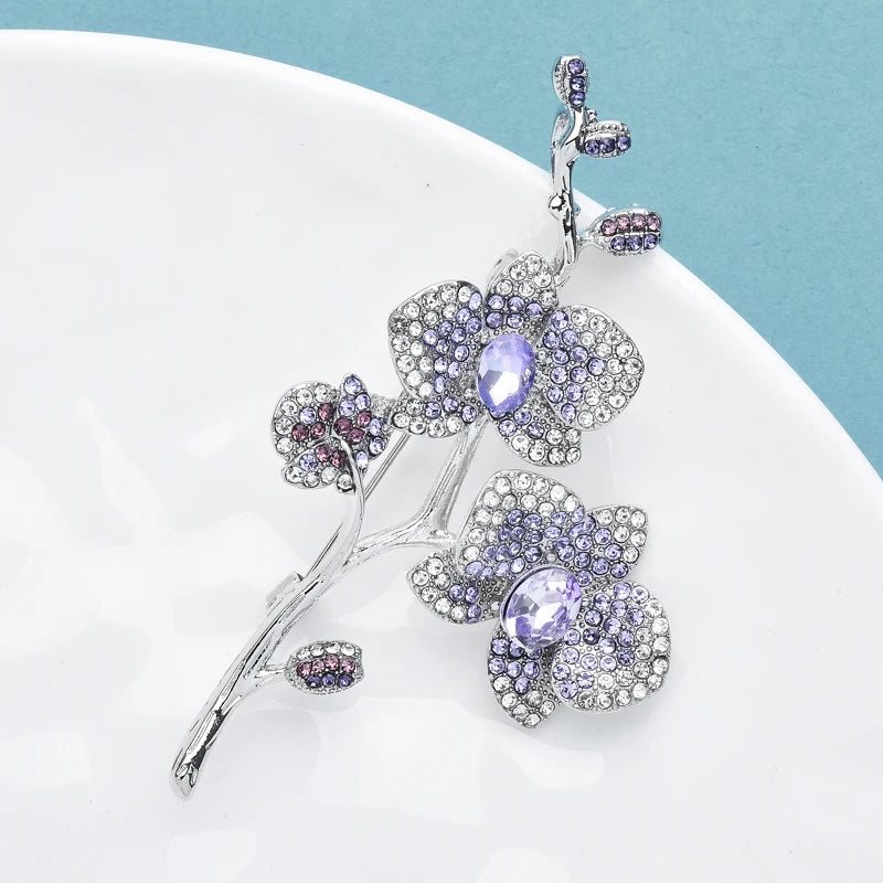 Wuli&baby Beautiful Plum-blossom Flower Brooches For Women Unisex 2-color Rhinestone Orchid Flowers Party Office Brooch Pins