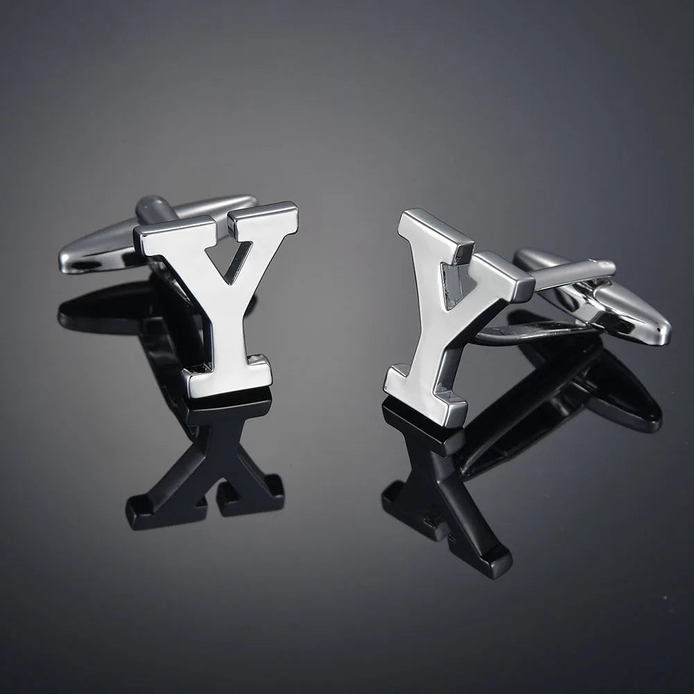 Simple Silver Color 26 Letter Cufflinks for men A to Z Alphabet Initial Cuff Links Business Suit Shirt Button Wedding Jewelry