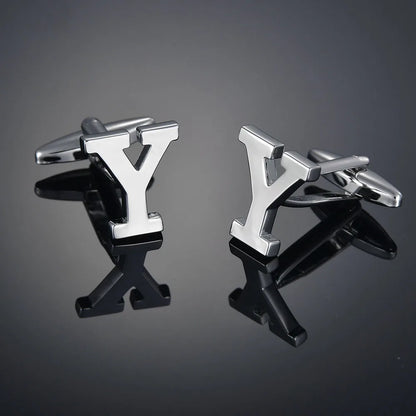 Simple Silver Color 26 Letter Cufflinks for men A to Z Alphabet Initial Cuff Links Business Suit Shirt Button Wedding Jewelry