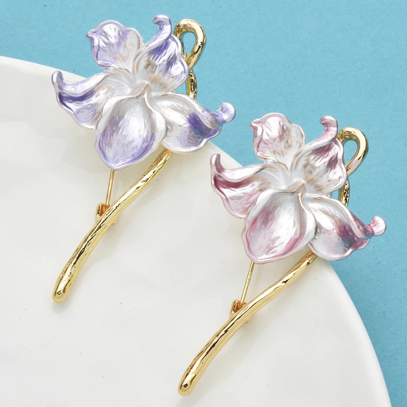 Wuli&baby Pretty Enamel Orchid Flowers For Women Lady 2-color Phalaenopsis Plants Party Casual Brooch Pins Fashion Jewelry Gifts