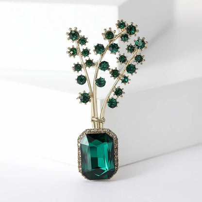 Rhinestone Flower Vase Brooches for Women Plant Pins Event Party Backpack Decoration Clothes Accessories