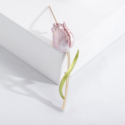 Luxury Pearl Enamel Flower Brooches for Women 4-color Botanical Pins Elegant Casual Accessories Perfect Gifts
