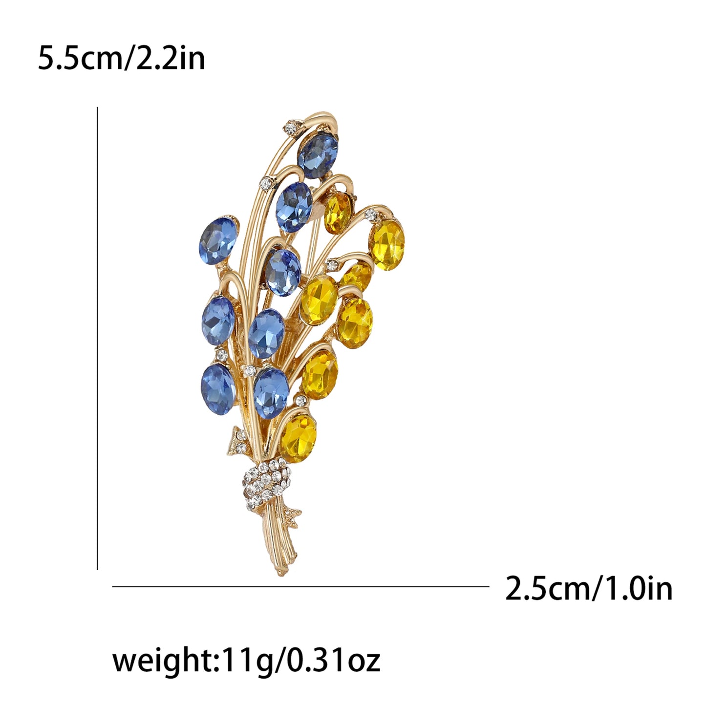 Beaut&Berry Ear of Wheat Brooches for Women Rhinestone Blue and Yellow Plant Pins 5-Color Unisex Casual Accessories Gifts