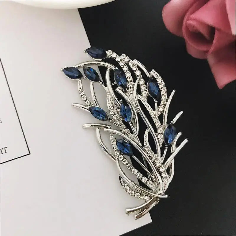SKEDS Women Men Fashion Exquisite Crystal Feather Pearl Brooch Pin Elegant Classic Lady High-end Badges Accessories Gift