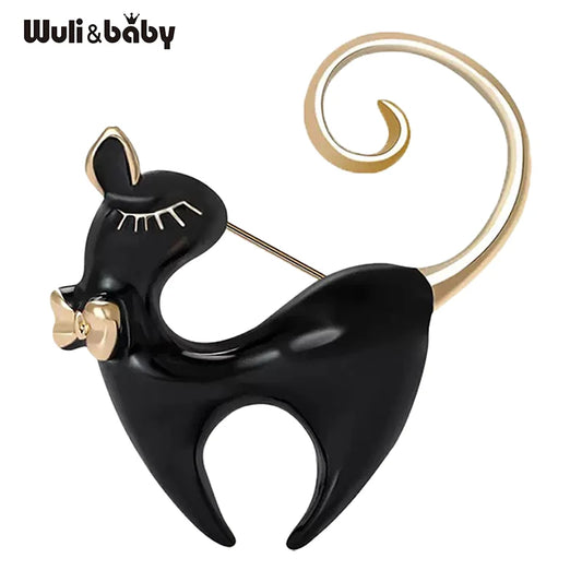 Wuli&baby Vintage Cute Cat Brooches For Women Unisex 2-color Enamel Animal Casual Party Brooch Pins Gifts