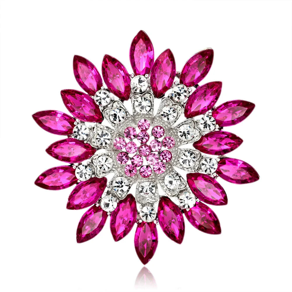New retro men and women's fashion versatile brooches shiny crystal big flowers rhinestone pin accessories jewelry gifts