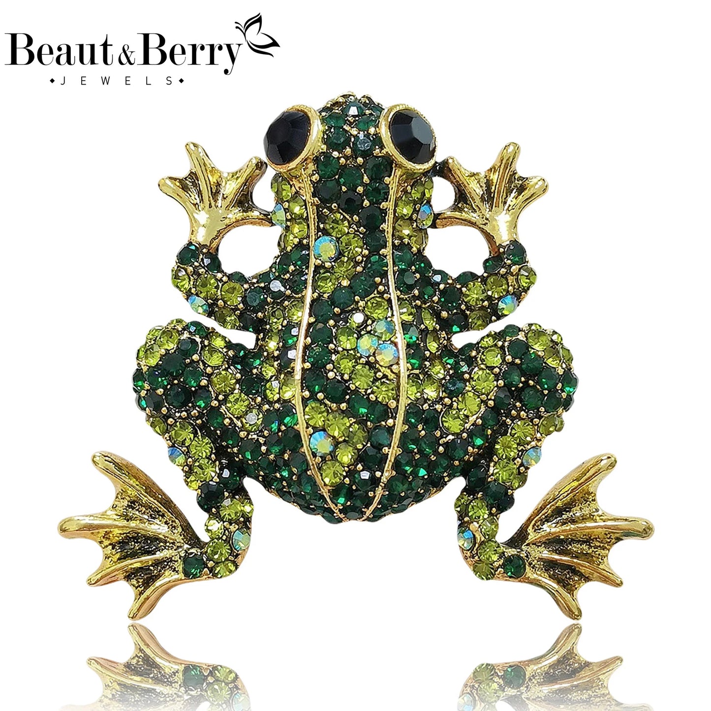 Beaut&Berry Luxury Rhinestone Frog Brooches for Women Unisex Animal Pins Casual Party Jewelry Accessories Gifts Decoration