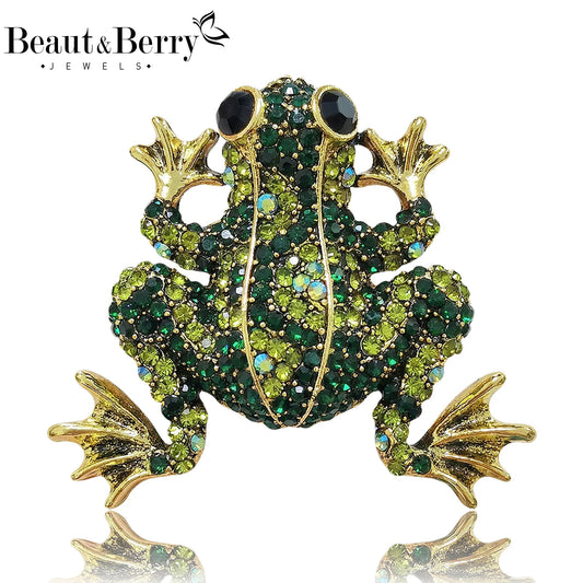 Beaut&Berry Luxury Rhinestone Frog Brooches for Women Unisex Animal Pins Casual Party Jewelry Accessories Gifts Decoration