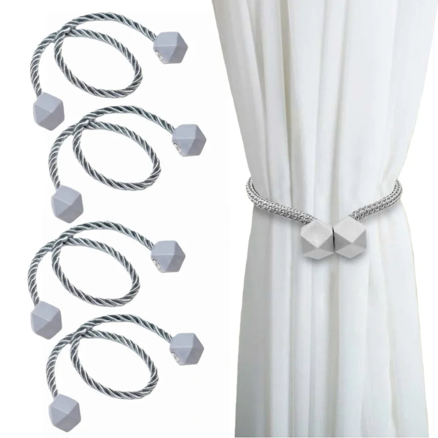 2/4pcs Curtain Tiebacks with Strong Magnet Thick Rope Design Bedroom Living Room Kitchen Durable for Office, Home Decoration