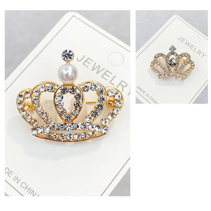 Fashion Crown Brooch For Women Vintage Zircon Crystal Luxurious Jewelry Girl Princess Gift