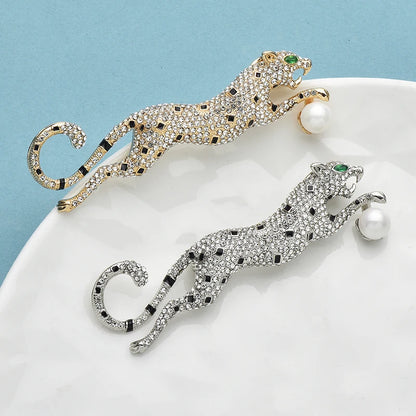 Wuli&baby Shining Leopard Brooches For Women Men 2-color Full Rhinestone Running Animal Party Office Brooch Pins Gifts