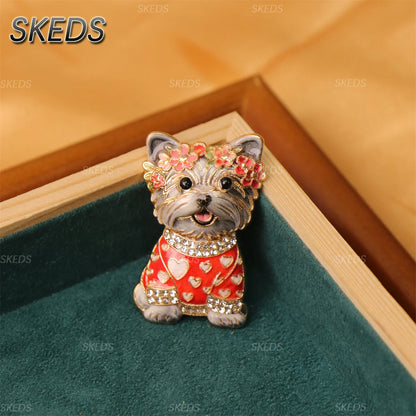 SKEDS Cute Dog Rhinestone Brooch for Women Multicolor Crystal Poodle Yorkshire Schnauzer Puppy Pin Animal Pet Jewelry Gift