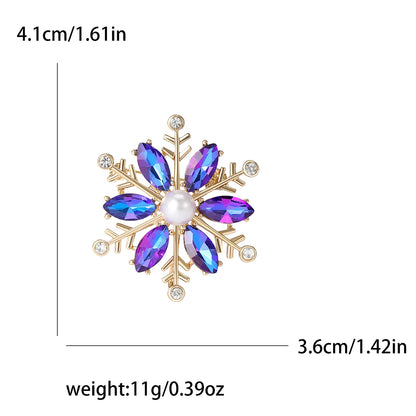Christmas Rhinestone Snowflake Brooches for Women Unisex Pearl Flower Pins Office Party Friend Gifts Jewelry Accessories