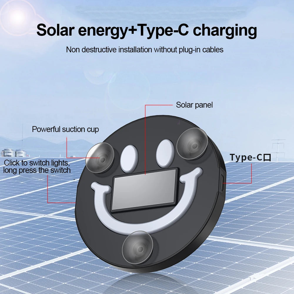 KEBIDUMEI 300mAh Smile Ambient Light Solar Powered Neon Light Car Decoration Rear Windshield Atmosphere Lights Car Accessories