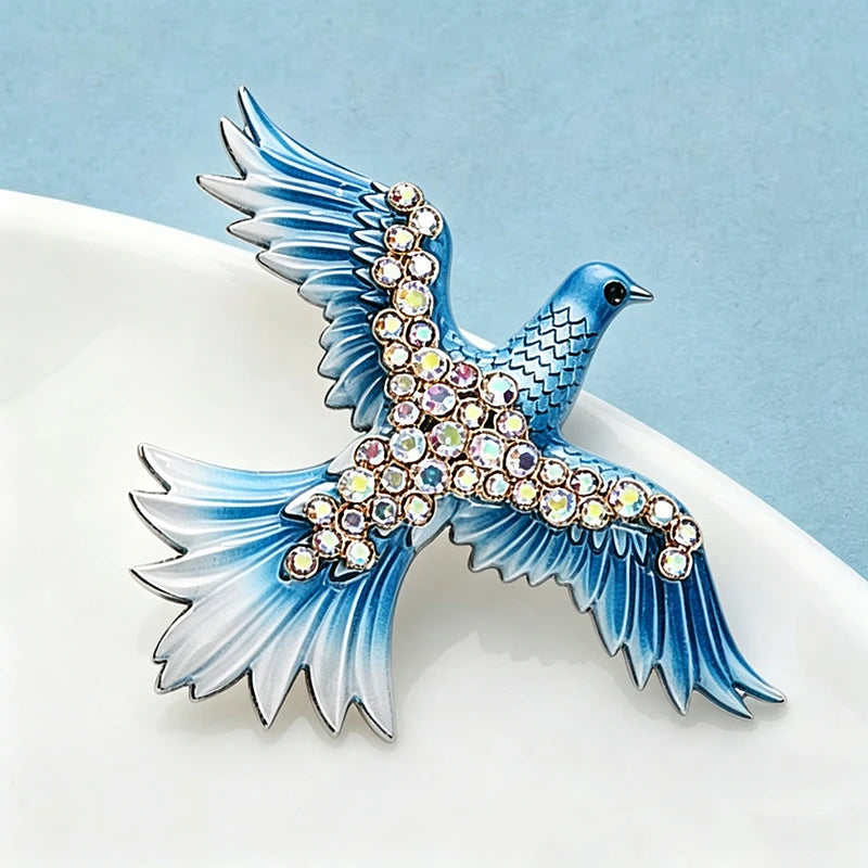 Wuli&baby Flying Pigeon Brooches For Women Unisex 3-color Rhinestone Enamel Peaceful Dove Bird Animal Brooch Pin Fashion Gifts