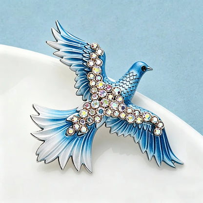 Wuli&baby Flying Pigeon Brooches For Women Unisex 3-color Rhinestone Enamel Peaceful Dove Bird Animal Brooch Pin Fashion Gifts