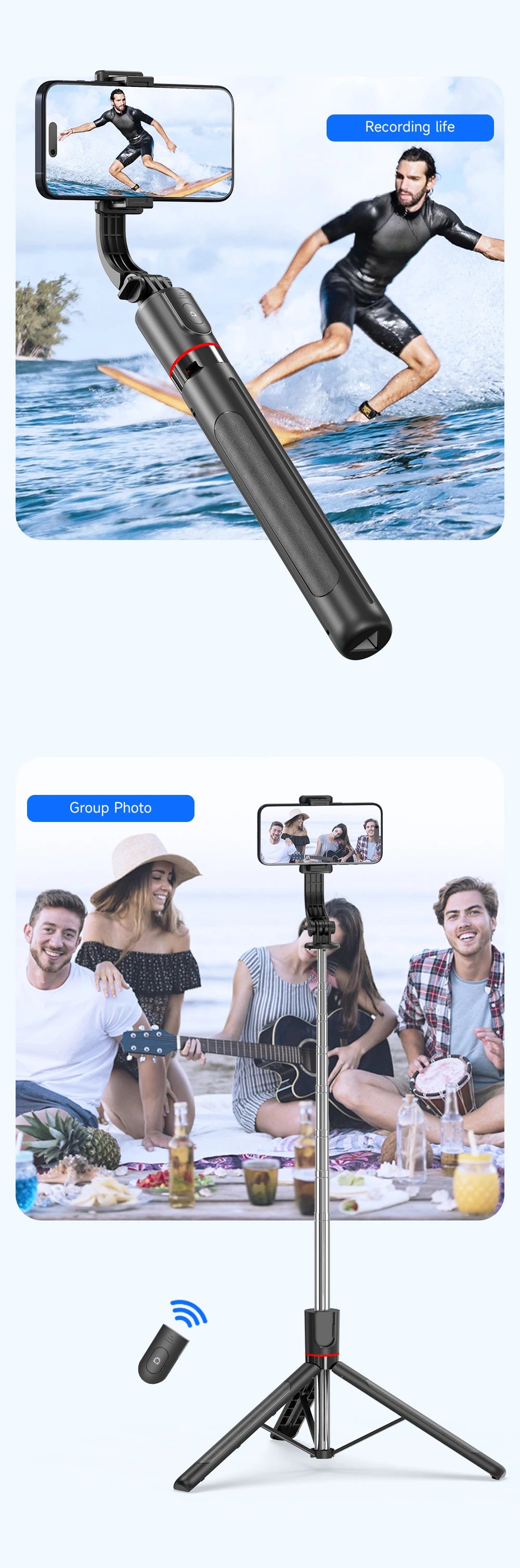 F15 with Wireless Remote 68 Inch Selfie Stick Phone Desktop Stand Tripod for Iphone Android Smartphone Shooting Vlog