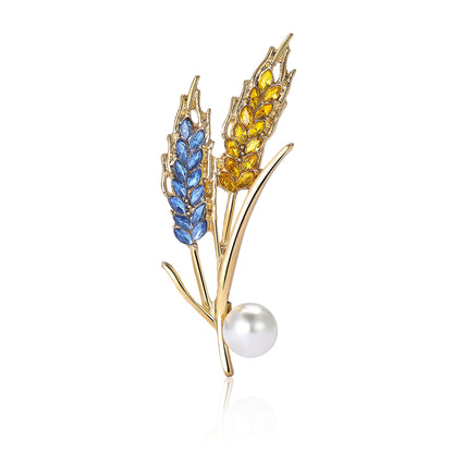 Beaut&Berry Ear of Wheat Brooches for Women Rhinestone Blue and Yellow Plant Pins 5-Color Unisex Casual Accessories Gifts