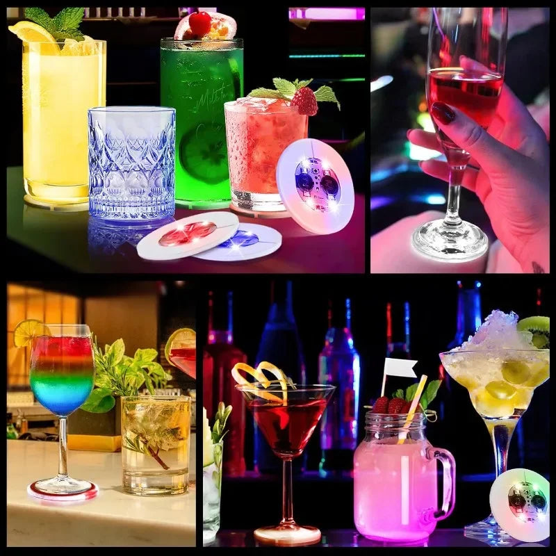 50/1x LED Coaster Sticker Luminous Drinking Glass Cup Pads Lamp Colorful Glowing Wine Bottle Mats Cushion Bars Party Decor Light