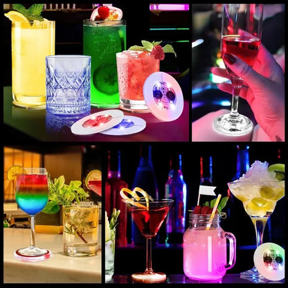 50/1x LED Coaster Sticker Luminous Drinking Glass Cup Pads Lamp Colorful Glowing Wine Bottle Mats Cushion Bars Party Decor Light