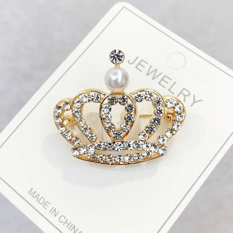 Fashion Crown Brooch For Women Vintage Zircon Crystal Luxurious Jewelry Girl Princess Gift