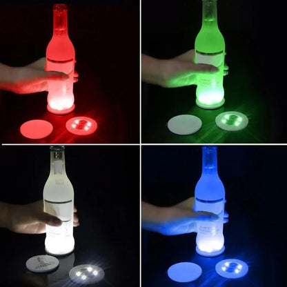 50/1x LED Coaster Sticker Luminous Drinking Glass Cup Pads Lamp Colorful Glowing Wine Bottle Mats Cushion Bars Party Decor Light