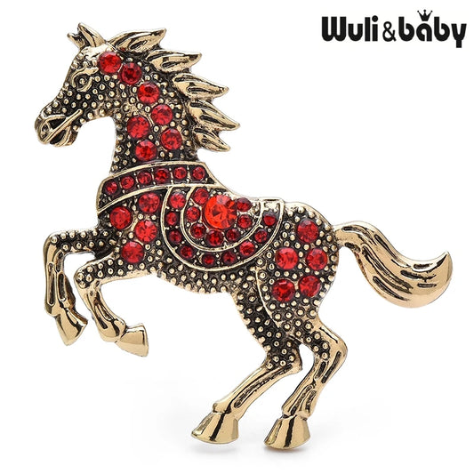 Wuli&baby Enamel Horse Crossing Obstacles Crystal Animal Brooches 4 Colors Jewelry Pins Bag Accessory Gift