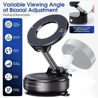 Upgraded 360° Vacuum Magnetic Phone Holder, Magnetic Car Phone Mount, Hands-Free Suction Cup Phone Holder for Car/Gym/Mirror