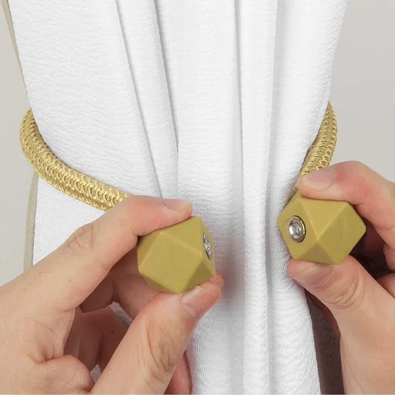 2pcs Curtain Tiebacks with Strong Magnet Thick Rope Design Bedroom Living Room Kitchen Durable Plastic Home Decor Accessory