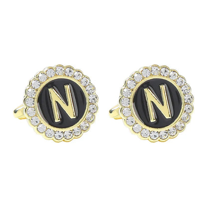 New Round Rhinestone Cufflinks for Men 26 English Letter Cuff Links Button French Business Accessories Gifts