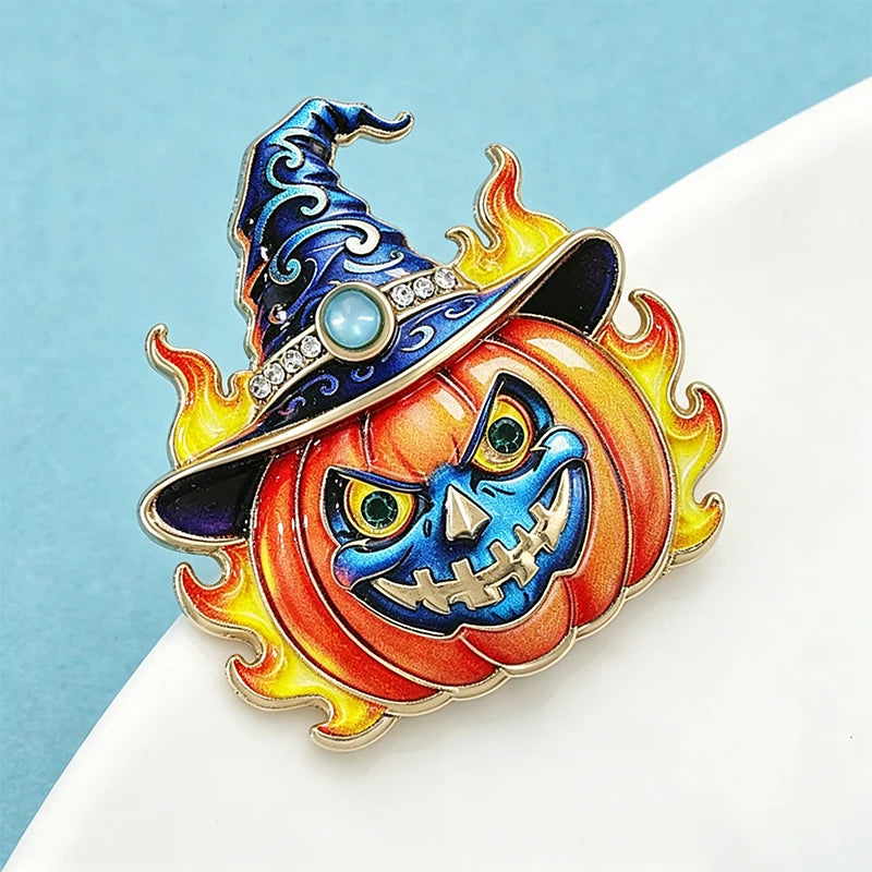 Wuli&baby Witch Pumpkin Lantern Brooches For Women Unisex Lovely Halloween Party Casual Brooch Pin Gifts