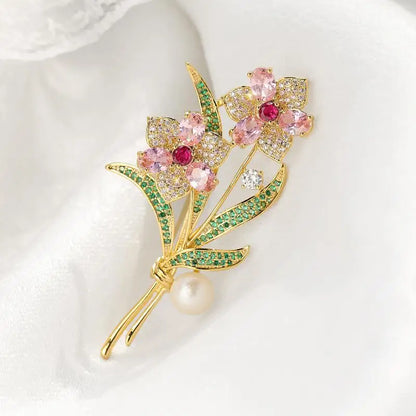 Exquisite Sparkling Crystal Rhinestone Flower Pearl Brooches For Women Clothing Coat Jewelry Accessries Gifts