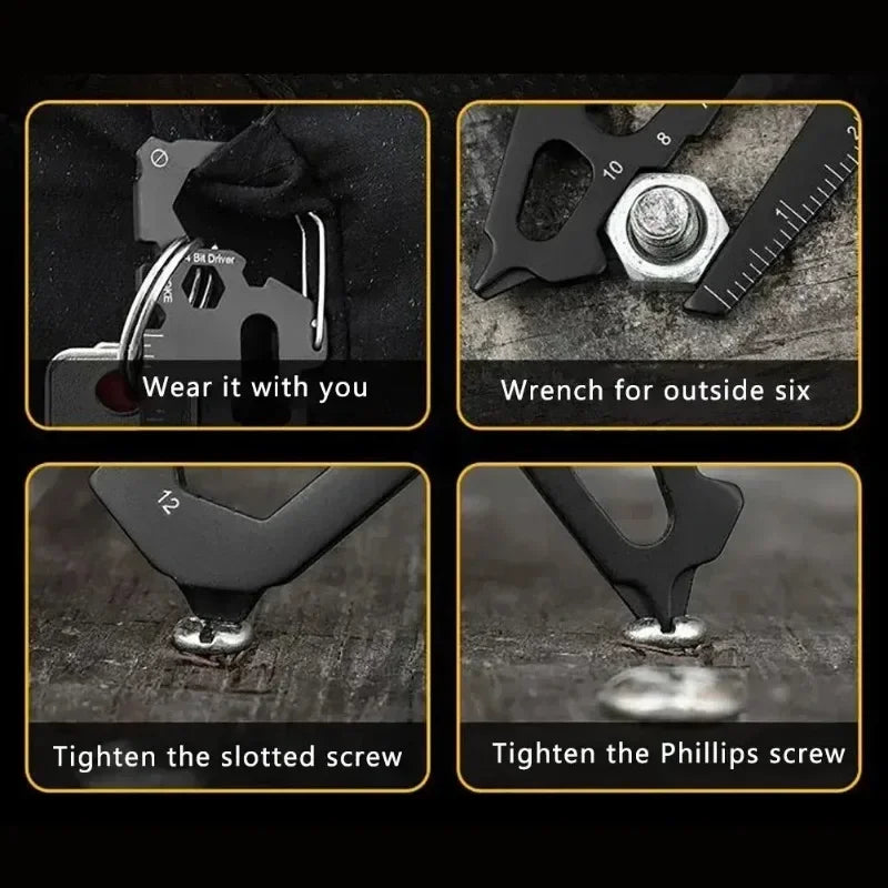 Stainless Steel Multifunction Carabiner Keychain, Bottle Opener Card Tool, Outdoor Camping Climbing Portable Accessories