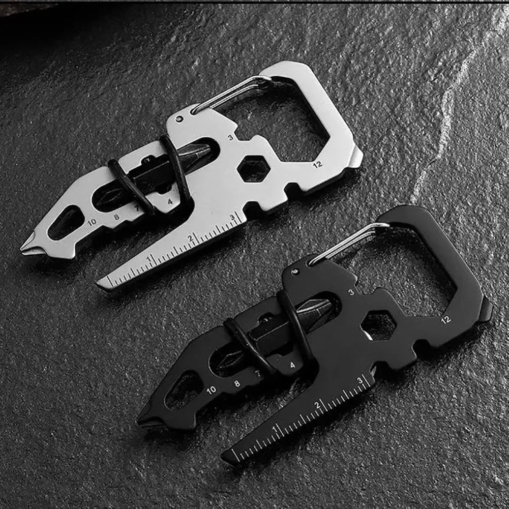 Stainless Steel Multifunction Carabiner Keychain, Bottle Opener Card Tool, Outdoor Camping Climbing Portable Accessories