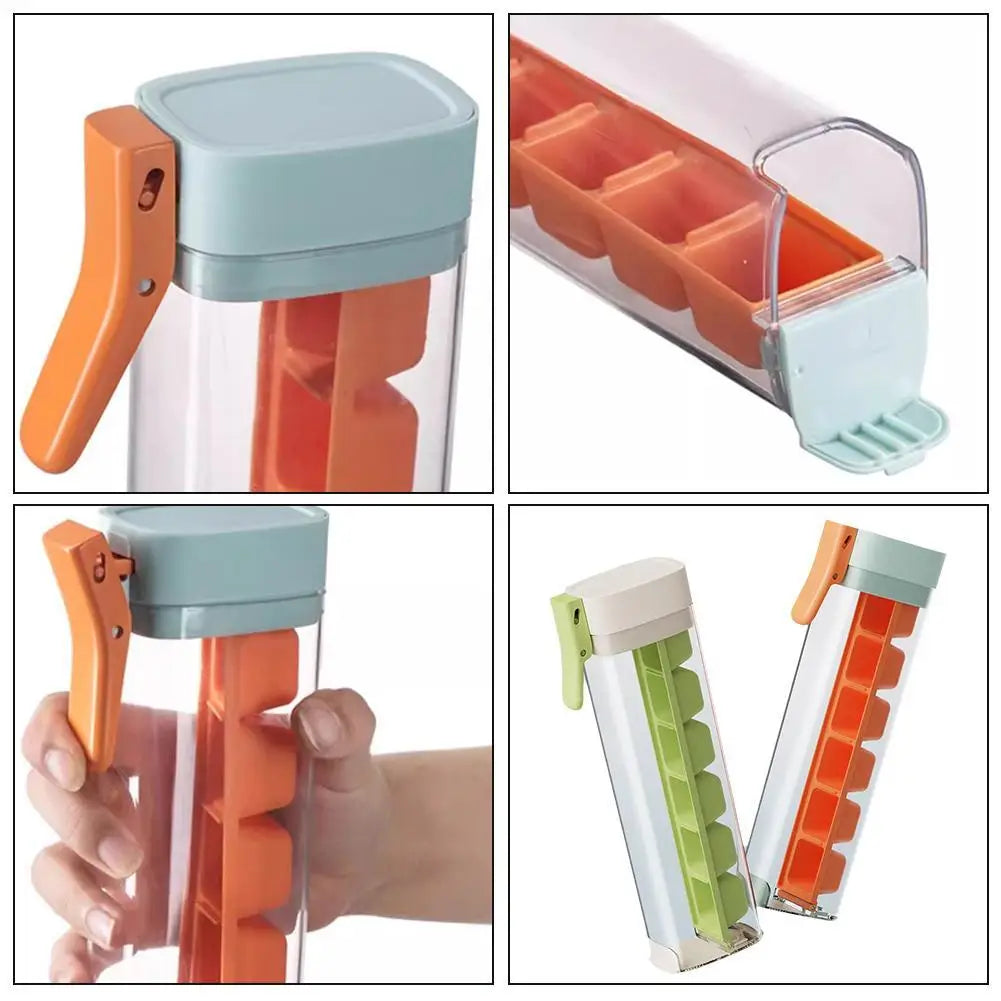 Creative One-Handed Ice Cube Mold Household Ice Making Artifact with 6 Compartments Ice Storage Box for Refrigerator