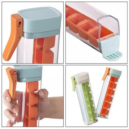 Creative One-Handed Ice Cube Mold Household Ice Making Artifact with 6 Compartments Ice Storage Box for Refrigerator