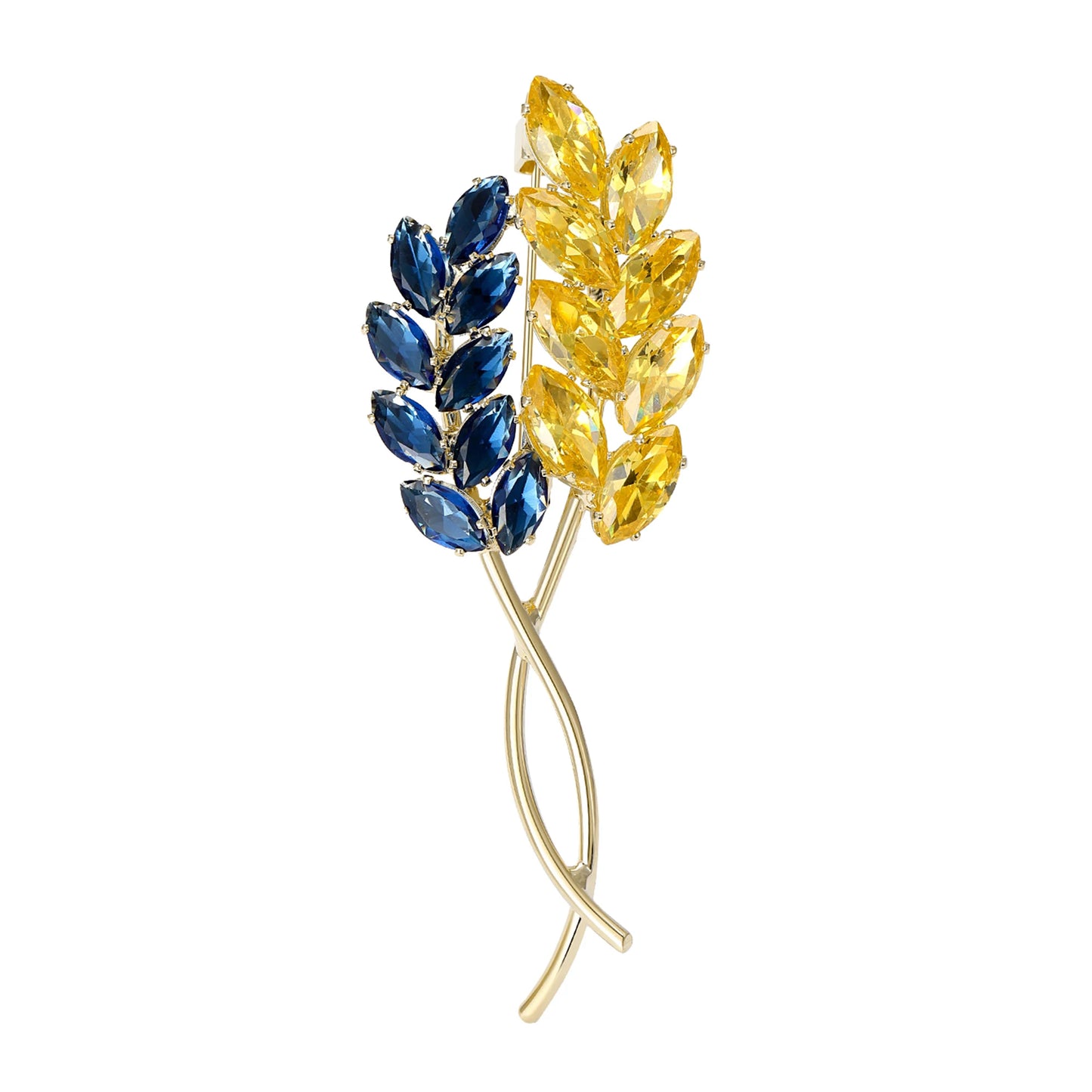 Beaut&Berry Ear of Wheat Brooches for Women Rhinestone Blue and Yellow Plant Pins 5-Color Unisex Casual Accessories Gifts