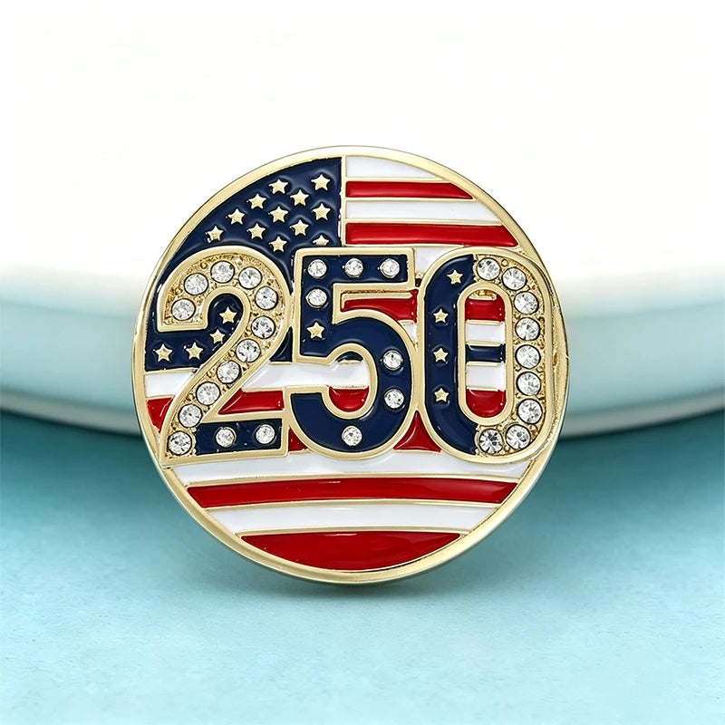 Wuli&baby USA 250 Independence Day Brooches Badge For Women Unisex Enamel Rhinestone American Flag Round Party Brooch Pin Gifts
