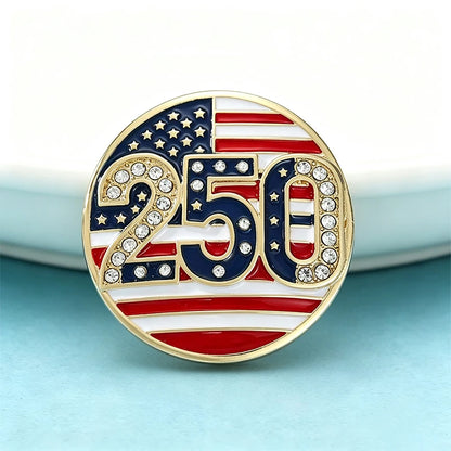 Wuli&baby USA 250 Independence Day Brooches Badge For Women Unisex Enamel Rhinestone American Flag Round Party Brooch Pin Gifts