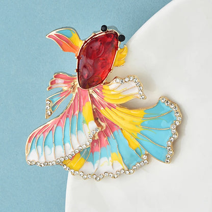 Wuli&baby Vintage Enamel Fish Brooches For Women Unisex Beautiful Big Tail Fish Water Animal Party Office Brooch Pins Gifts