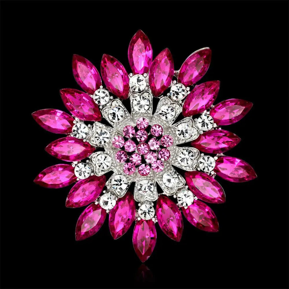 New retro men and women's fashion versatile brooches shiny crystal big flowers rhinestone pin accessories jewelry gifts