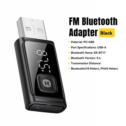 ESSAGER Bluetooth 5.4 Car Adapter Wireless FM Transmitter Audio Receiver&Handsfree Call Auto Stereo Mic Car Adapter Accessories