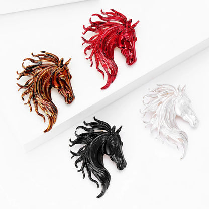 Beaut&Berry Trendy Enamel Horse Head Brooches for Women Zodiac Animal Pins Casual Party Accessories New Gifts Friends Decoration