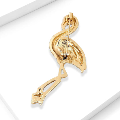 Beaut&Berry Luxury Enamel Flamingo Brooches for Women Unisex Birds Animal Pins Casual Party Jewelry Accessories Gifts Decoration