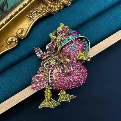 Women Men Medieval Palace Style Classic Heavy Industry Rhinestone Brooches Badges Retro Baroque Rabbit Duck Crystal Unisex Pins