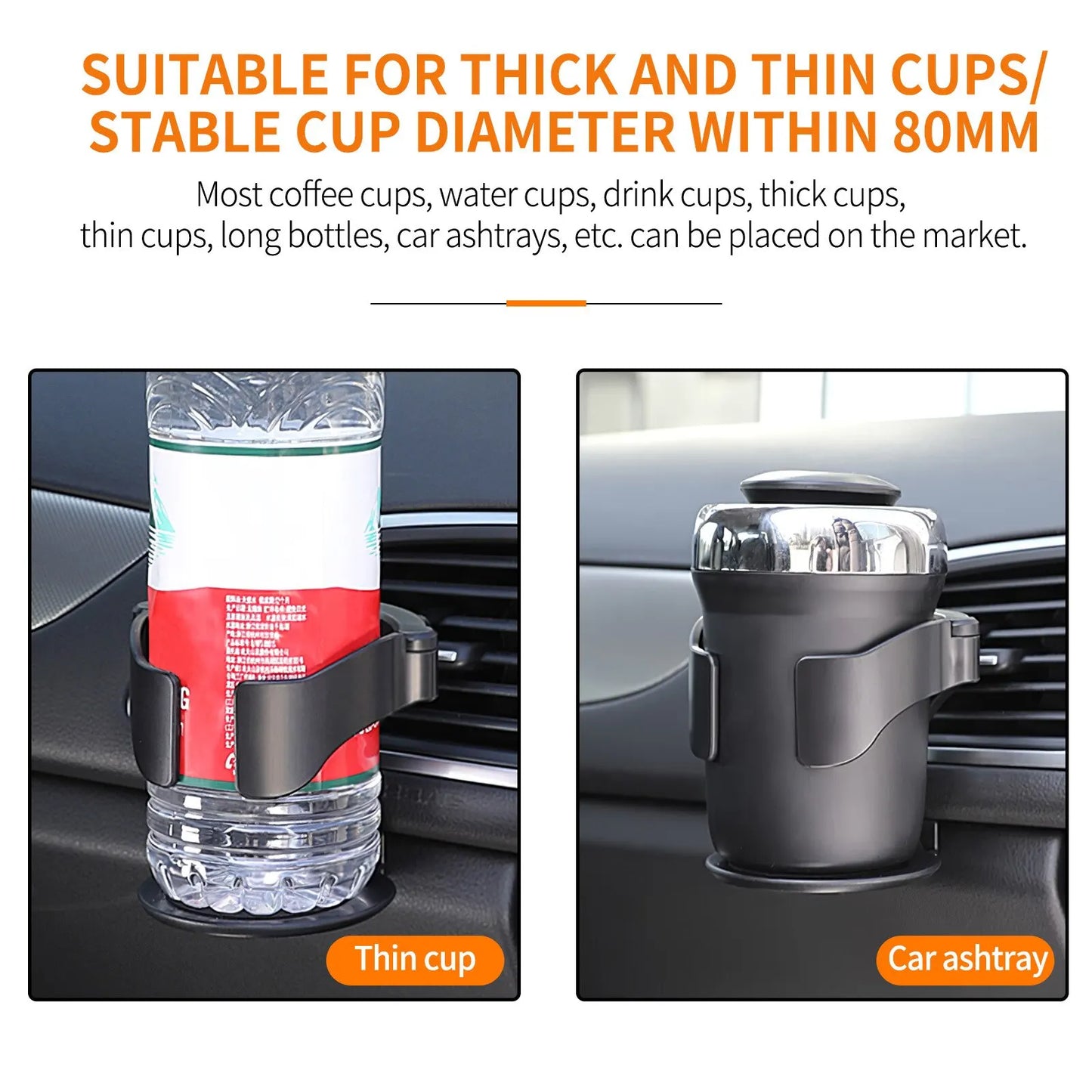 Car Cup Holder for Air Vent - Universal Auto Drink Rack Stand for Water Bottles & Ashtray