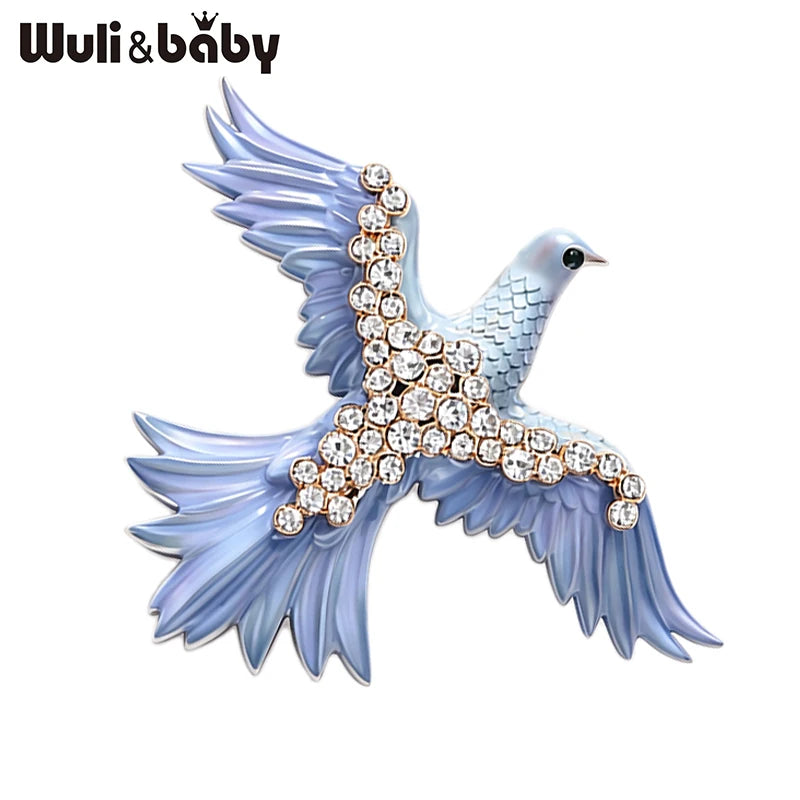 Wuli&baby Flying Pigeon Brooches For Women Unisex 3-color Rhinestone Enamel Peaceful Dove Bird Animal Brooch Pin Fashion Gifts