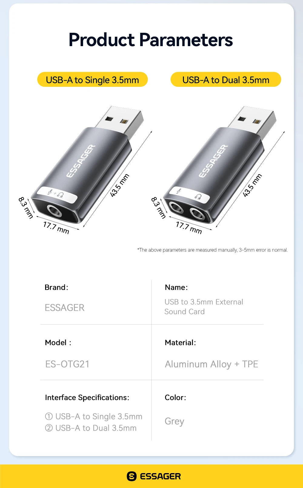 Essager USB Sound Card External 3.5mm USB Adapter Mic Headphone  Audio  Adapter Speaker Interface For Laptop Computer PS5 PS4