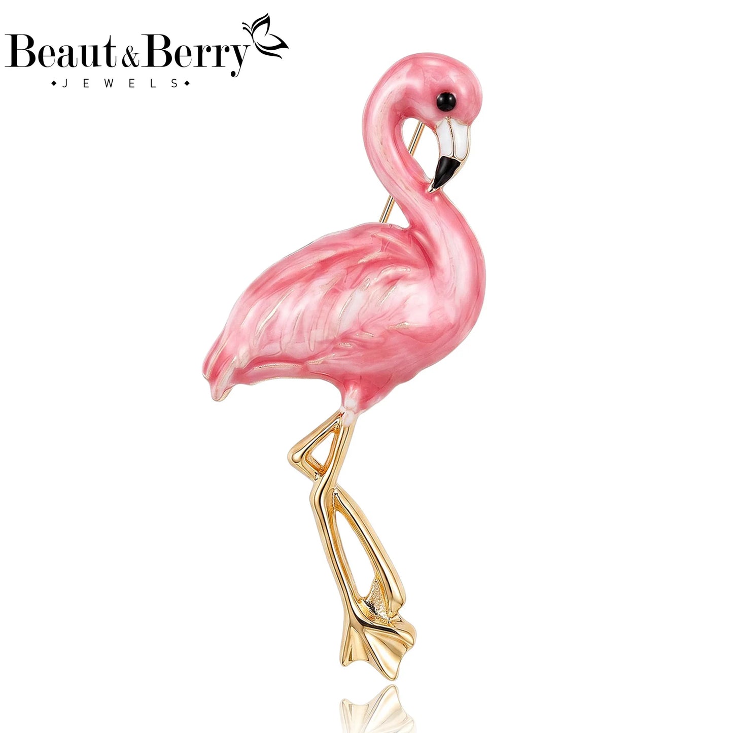 Beaut&Berry Luxury Enamel Flamingo Brooches for Women Unisex Birds Animal Pins Casual Party Jewelry Accessories Gifts Decoration